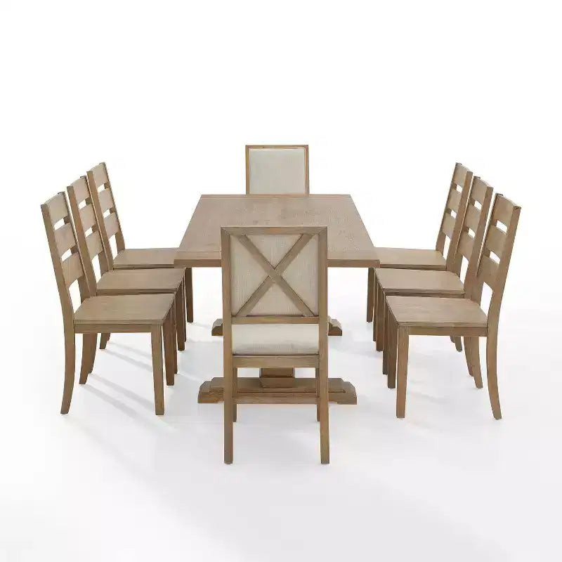 Juego de comedor Joanna de 9 piezas con 6 sillas Ladder Back y 2 sillas con respaldo tapizado Marrón rústico