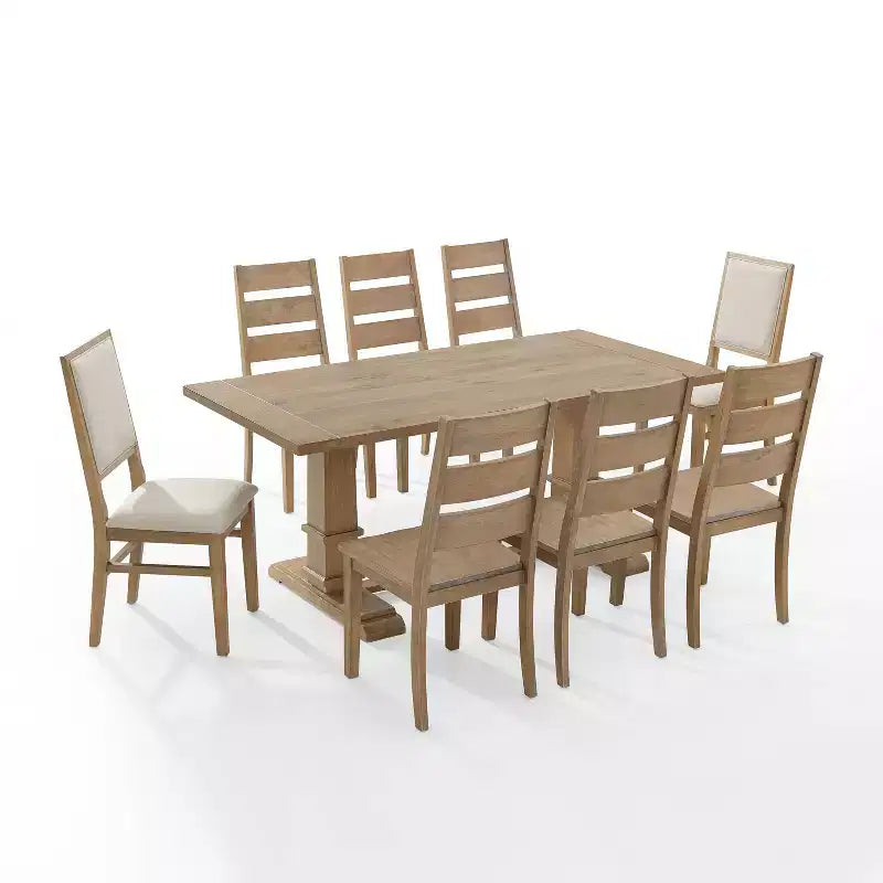 Juego de comedor Joanna de 9 piezas con 6 sillas Ladder Back y 2 sillas con respaldo tapizado Marrón rústico