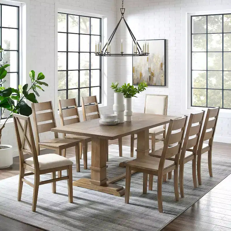Juego de comedor Joanna de 9 piezas con 6 sillas Ladder Back y 2 sillas con respaldo tapizado Marrón rústico