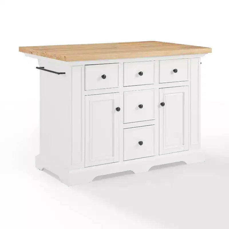 Crosley Julia Wood Top Kitchen Island White: Traditional Style, Towel Bar, 5 Drawers, 2 Doors