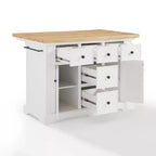 Isla de cocina con encimera blanca Julia Wood: estilo tradicional, barra para toallas, 5 cajones, 2 puertas