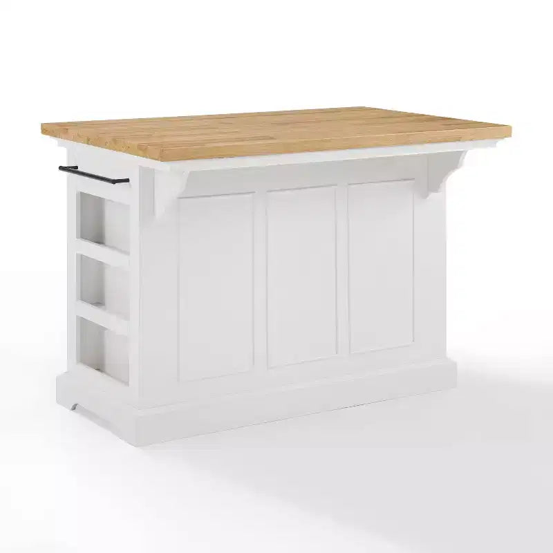 Isla de cocina con encimera blanca Julia Wood: estilo tradicional, barra para toallas, 5 cajones, 2 puertas