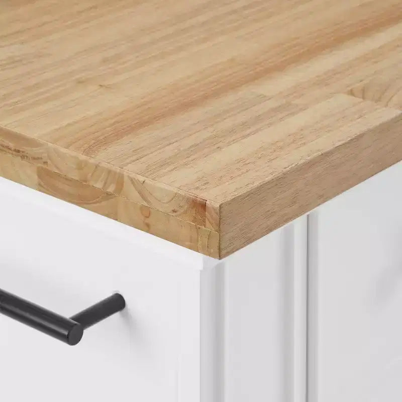 Isla de cocina con encimera blanca Julia Wood: estilo tradicional, barra para toallas, 5 cajones, 2 puertas