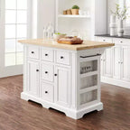 Isla de cocina con encimera blanca Julia Wood: estilo tradicional, barra para toallas, 5 cajones, 2 puertas