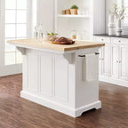 Isla de cocina con encimera blanca Julia Wood: estilo tradicional, barra para toallas, 5 cajones, 2 puertas