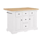Isla de cocina con encimera blanca Julia Wood: estilo tradicional, barra para toallas, 5 cajones, 2 puertas