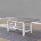 Mesa de comedor Canova con tablero de mármol blanco: Superficie gris, estructura de madera, rectangular de 6 plazas