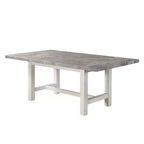 Mesa de comedor Canova con tablero de mármol blanco: Superficie gris, estructura de madera, rectangular de 6 plazas