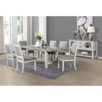 Mesa de comedor Canova con tablero de mármol blanco: Superficie gris, estructura de madera, rectangular de 6 plazas