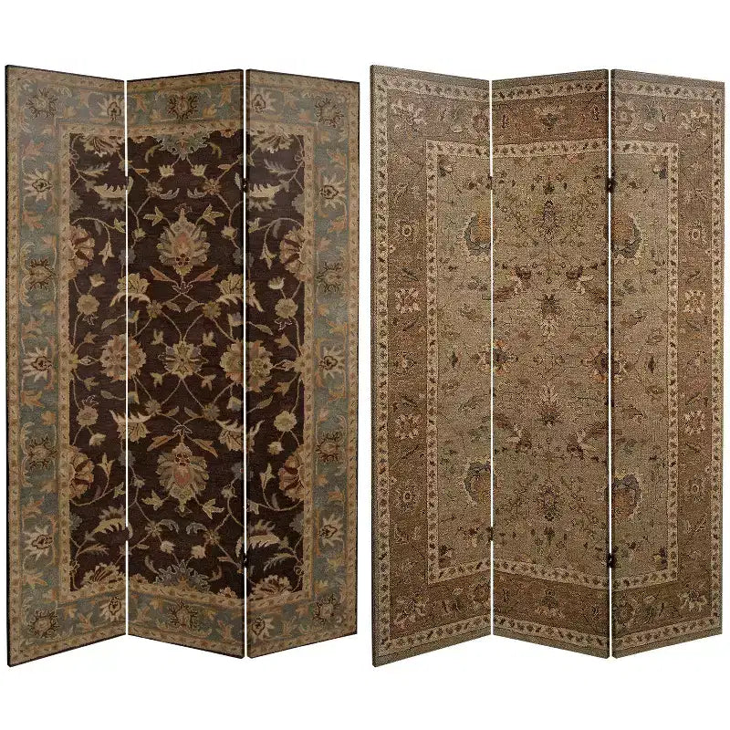 6" Double Sided Persian Rug Canvas Room Divider Beige - Oriental Furniture: Privacy Screen, 3 Panels