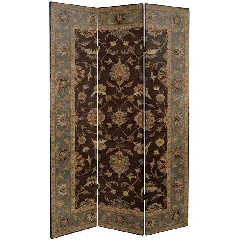 Separador de ambientes de lona con diseño de alfombra persa de 6" de doble cara beige: biombo, 3 paneles