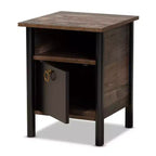 Mesita de noche Vaughan de madera rústica de dos tonos color nogal: almacenamiento cerrado, tirador dorado, muebles de dormitorio