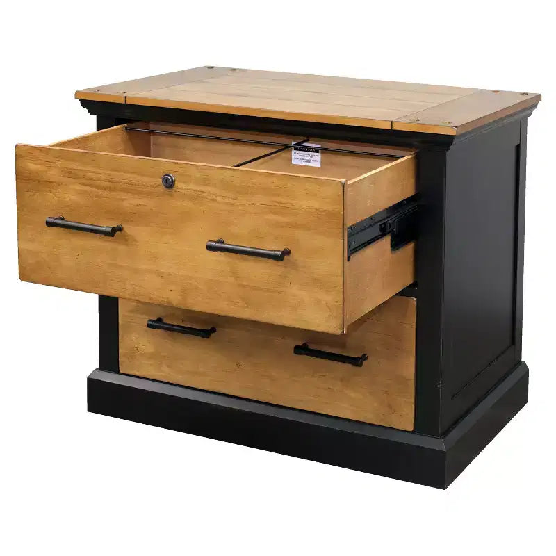 Archivador Toulouse Miel/Negro: Almacenamiento lateral de madera, sin montaje, diseño de 2 cajones