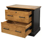 Archivador Toulouse Miel/Negro: Almacenamiento lateral de madera, sin montaje, diseño de 2 cajones