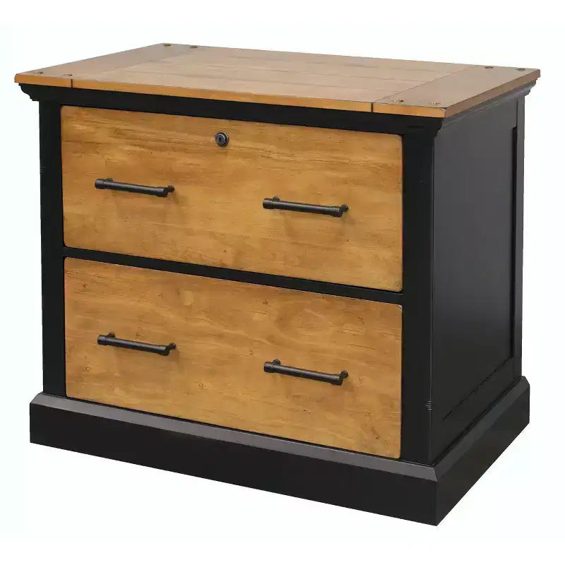 Archivador Toulouse Miel/Negro: Almacenamiento lateral de madera, sin montaje, diseño de 2 cajones
