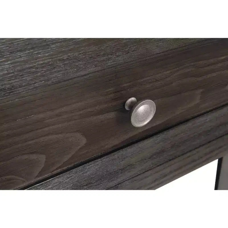 Mesa auxiliar Todoe con puertos USB y tomas de corriente gris oscuro: estilo moderno, cajón de almacenamiento, acabado en madera