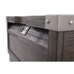 Mesa auxiliar Todoe con puertos USB y tomas de corriente gris oscuro: estilo moderno, cajón de almacenamiento, acabado en madera