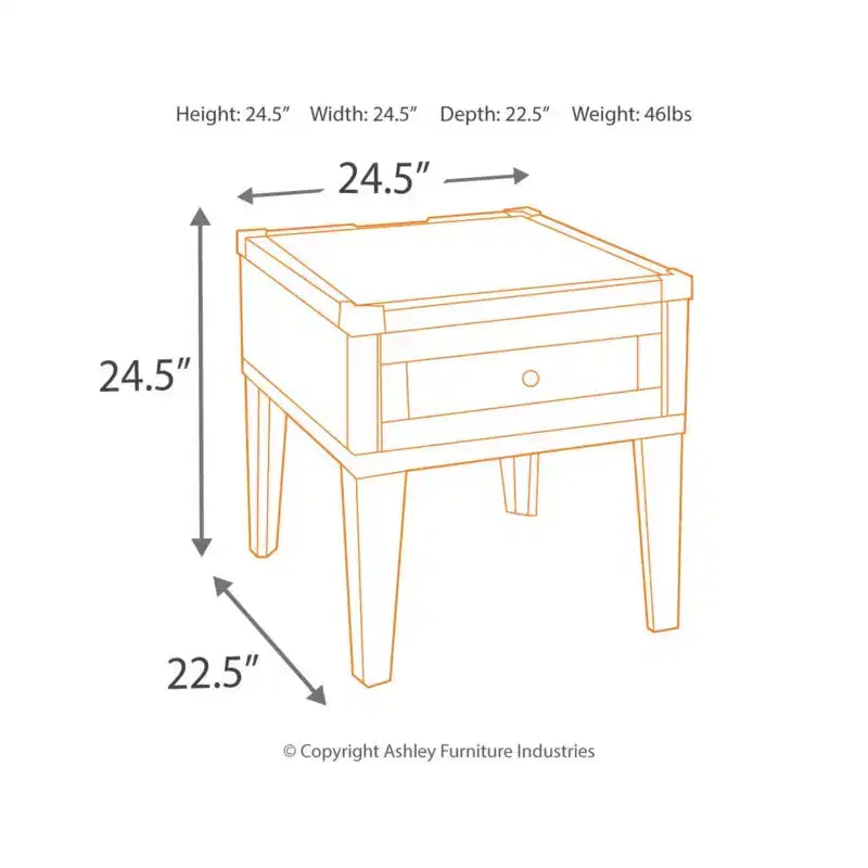 Mesa auxiliar Todoe con puertos USB y tomas de corriente gris oscuro: estilo moderno, cajón de almacenamiento, acabado en madera