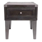 Mesa auxiliar Todoe con puertos USB y tomas de corriente gris oscuro: estilo moderno, cajón de almacenamiento, acabado en madera
