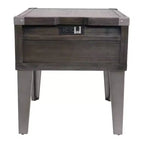 Mesa auxiliar Todoe con puertos USB y tomas de corriente gris oscuro: estilo moderno, cajón de almacenamiento, acabado en madera