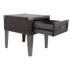 Mesa auxiliar Todoe con puertos USB y tomas de corriente gris oscuro: estilo moderno, cajón de almacenamiento, acabado en madera