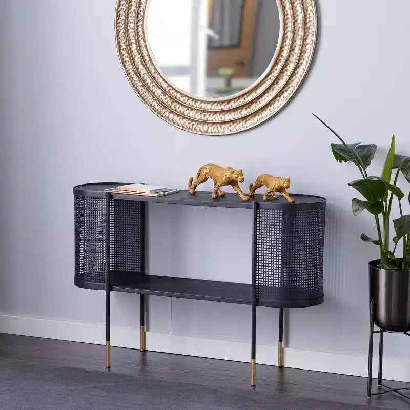 Mesa consola ovalada de metal contemporáneo negra