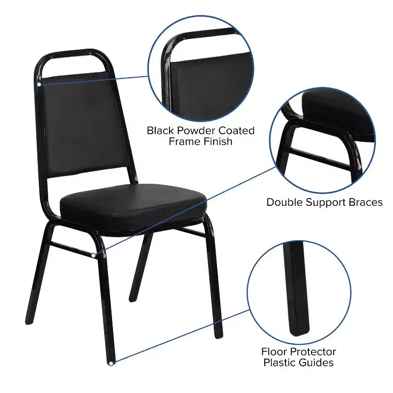 Silla de banquete apilable con respaldo trapezoidal y asiento de 6.35 cm de grosor