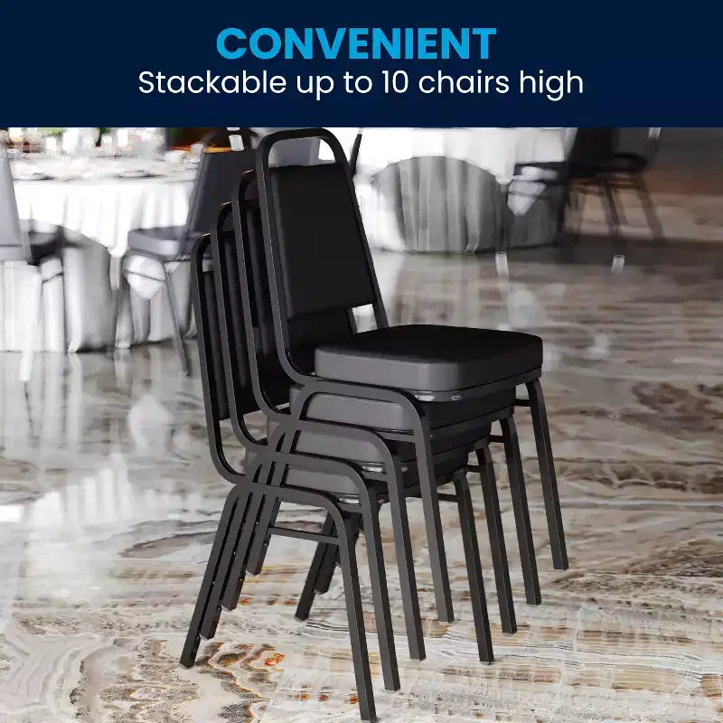 Silla de banquete apilable con respaldo trapezoidal y asiento de 6.35 cm de grosor