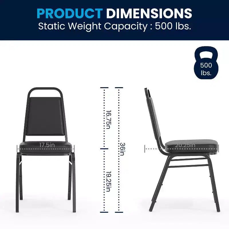 Silla de banquete apilable con respaldo trapezoidal y asiento de 6.35 cm de grosor
