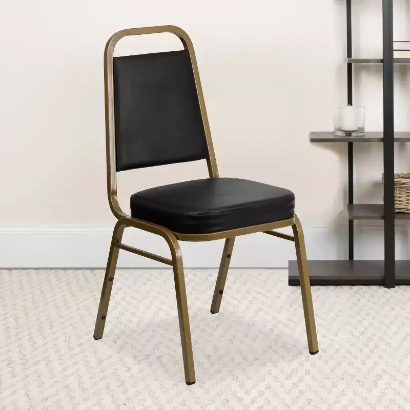 Silla de banquete apilable con respaldo trapezoidal y asiento de 6.35 cm de grosor
