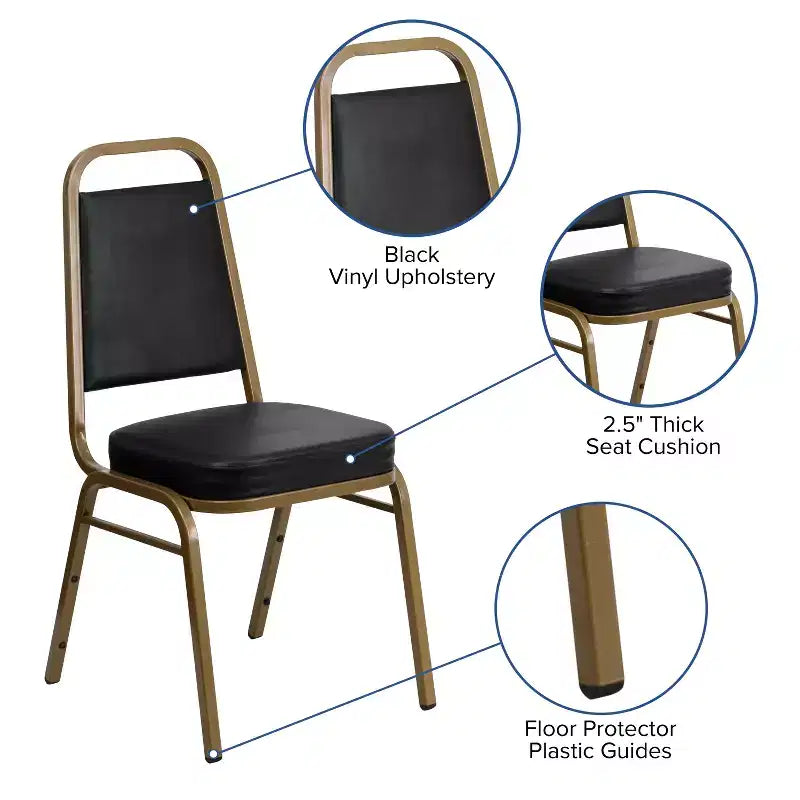 Silla de banquete apilable con respaldo trapezoidal y asiento de 6.35 cm de grosor