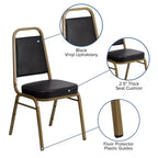 Silla de banquete apilable con respaldo trapezoidal y asiento de 6.35 cm de grosor