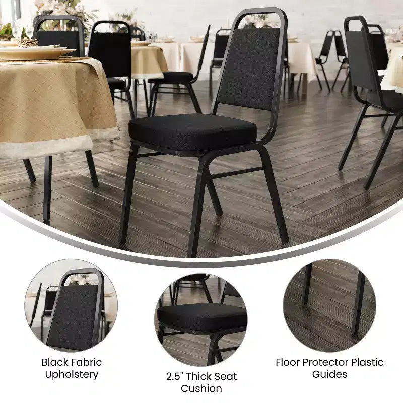 Silla de banquete apilable con respaldo trapezoidal y asiento de 6.35 cm de grosor