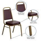 Silla de banquete apilable con respaldo trapezoidal y asiento de 6.35 cm de grosor