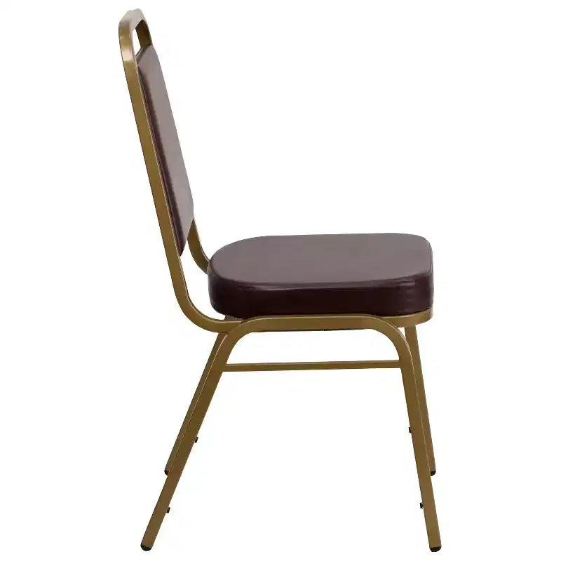 Silla de banquete apilable con respaldo trapezoidal y asiento de 6.35 cm de grosor
