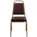 Silla de banquete apilable con respaldo trapezoidal y asiento de 6.35 cm de grosor