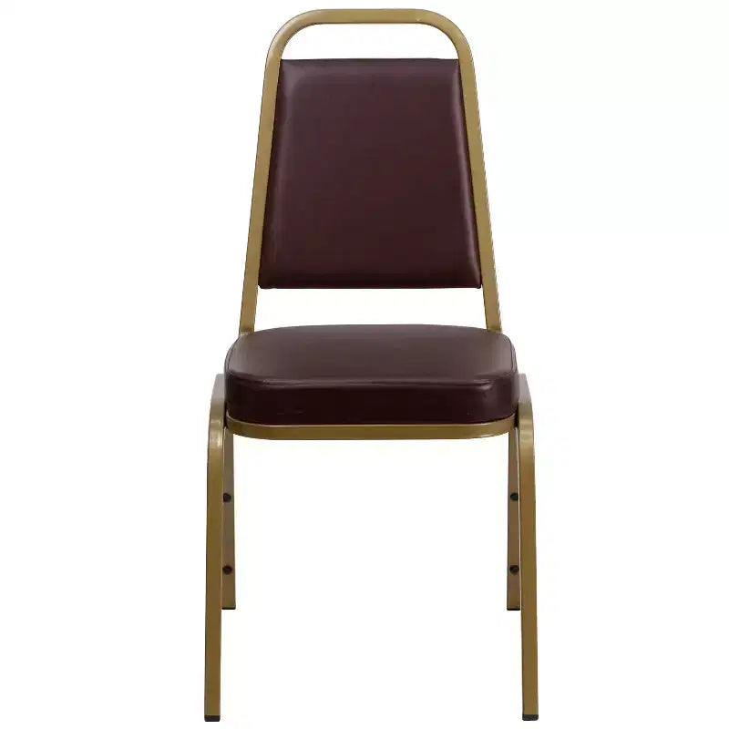 Silla de banquete apilable con respaldo trapezoidal y asiento de 6.35 cm de grosor