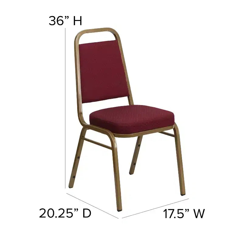 Silla de banquete apilable con respaldo trapezoidal y asiento de 6.35 cm de grosor