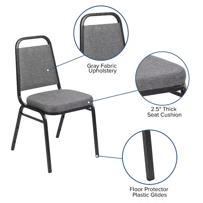 Silla de banquete apilable con respaldo trapezoidal y asiento de 6.35 cm de grosor