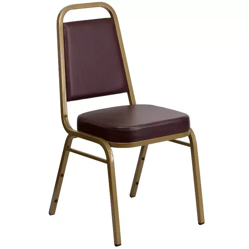 Silla de banquete apilable con respaldo trapezoidal y asiento de 6.35 cm de grosor
