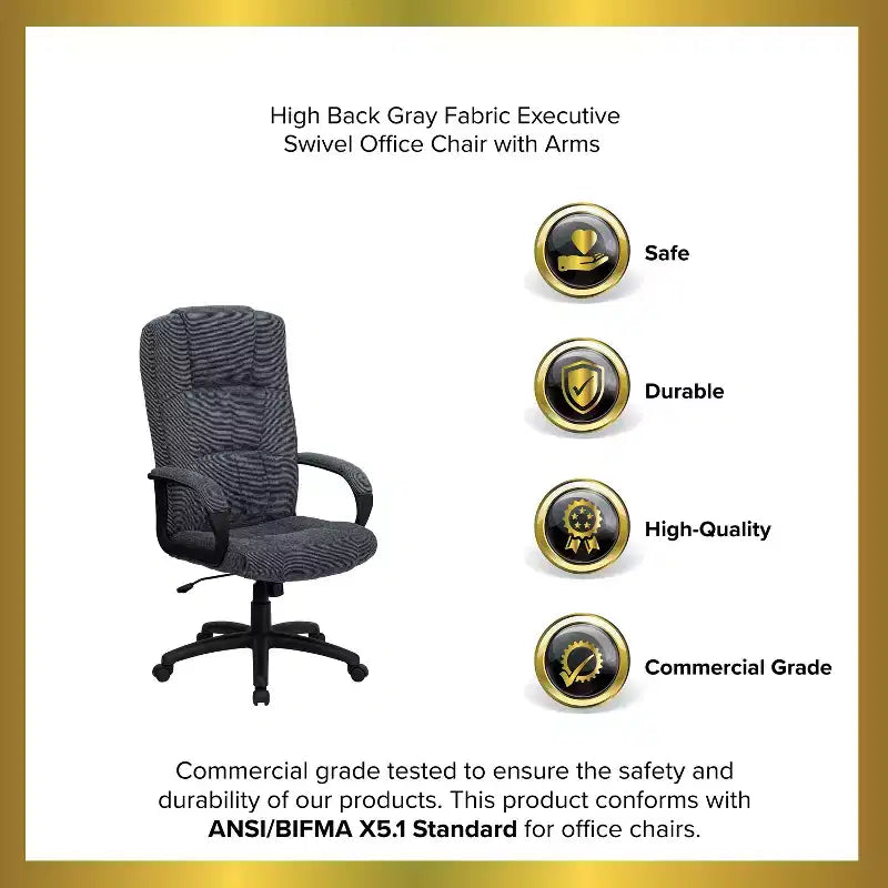 Silla de oficina ejecutiva giratoria de tela con respaldo alto y reposabrazos