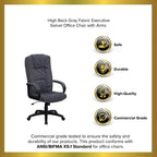 Silla de oficina ejecutiva giratoria de tela con respaldo alto y reposabrazos