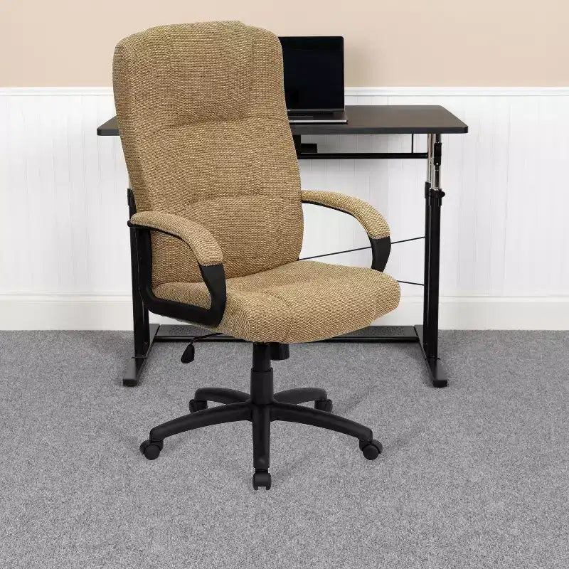 Silla de oficina ejecutiva giratoria de tela con respaldo alto y reposabrazos