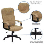Silla de oficina ejecutiva giratoria de tela con respaldo alto y reposabrazos