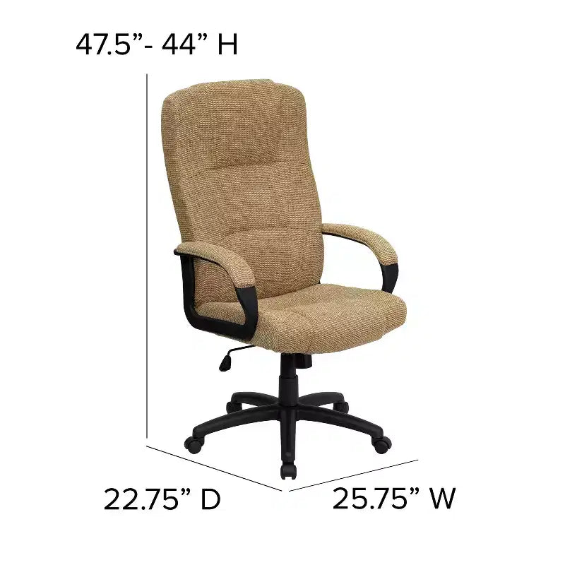 Silla de oficina ejecutiva giratoria de tela con respaldo alto y reposabrazos