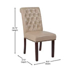 Silla de comedor Parson tapizada con respaldo enrollado, ribete de tachuelas y estructura con acabado y deslizadores de plástico para el suelo