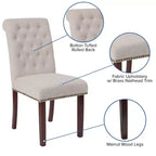 Silla de comedor Parson tapizada con respaldo enrollado, ribete de tachuelas y estructura con acabado y deslizadores de plástico para el suelo