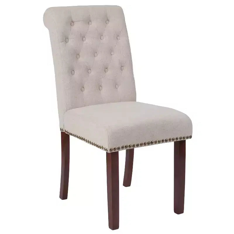 Emma and Oliver Upholstered Rolled Back Parson's Chair with Nailhead Trim & Finished Frame with Plastic Floor Glides