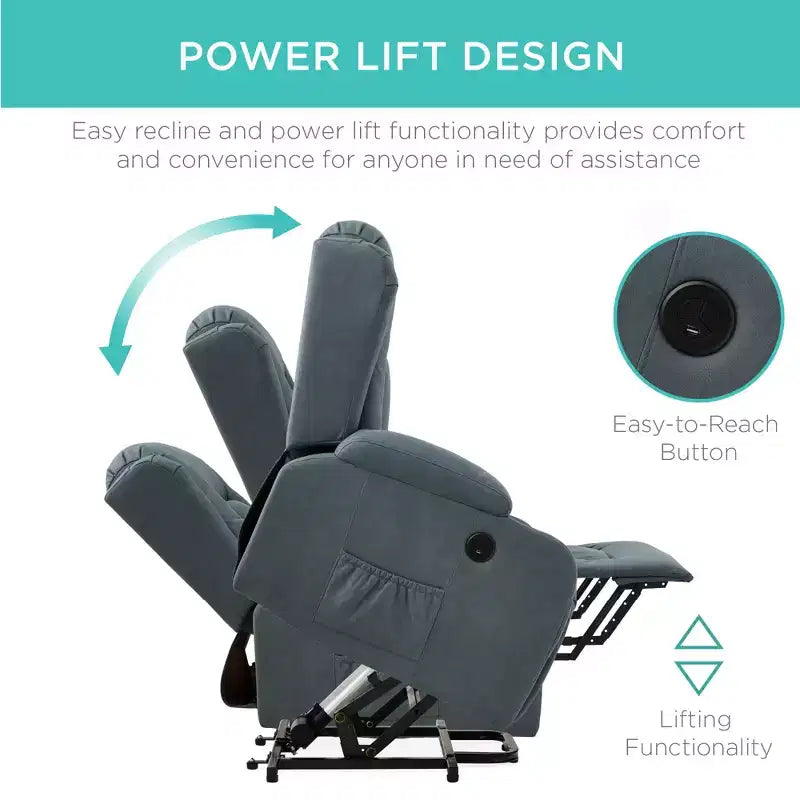 Sillón Reclinable Eléctrico con Masaje, Puerto USB, Calefacción y Portavasos