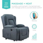 Sillón Reclinable Eléctrico con Masaje, Puerto USB, Calefacción y Portavasos
